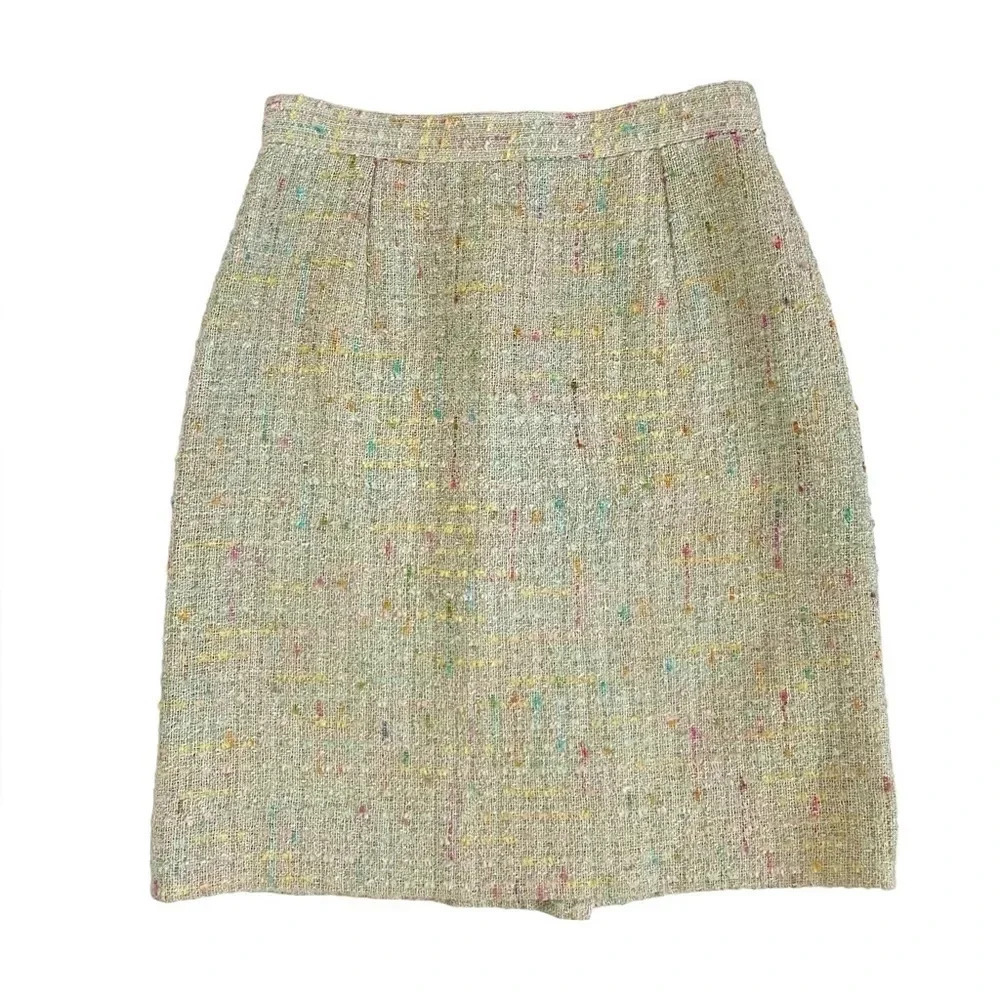 Ungaro Solo Donna Paris Wool Flax Silk Blend Italian Pencil Tweed Skirt